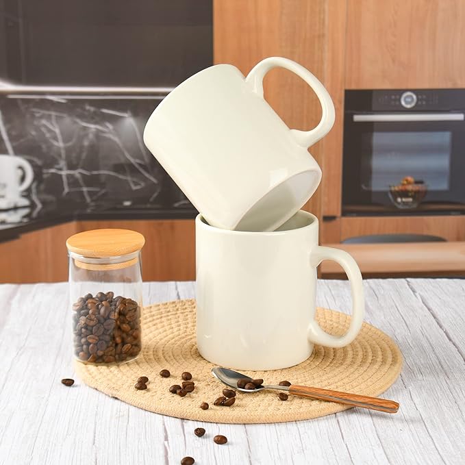 30oz Super Large Ceramic Coffee Mugs Large Handles Set of 2 (Cream)-Ruum Studio Home