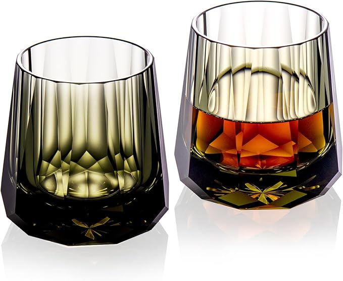 KAMMAK Crystal Whiskey Glasses Set of 2, Handcrafted 6.76oz Old Fashioned Glasses Stemless, Luxury Cocktail Glasses, Hand Blown Scotch Cup for Women, Men Gift for Rocks, Bourbon, Bar Barware-Ruum Studio Home