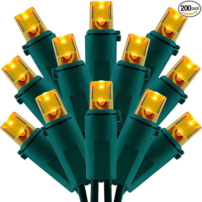 200 Count Orange Wide Angle LED Christmas Lights, 66 ft Green Wire UL Certified Commercial Grade 5mm Holiday String Light Set (Orange)-Ruum Studio Home