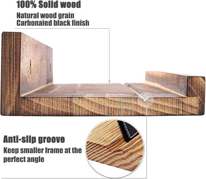 AZSKY Picture Ledge Shelf Wall Ledge Floating Shelves for Photo Frames Kids Book Shelves Wall Mounted Burnt Wall Display Shelf Wooden Frame Ledge 48 Inches Set of 3 Bathroom Organizer Shelves-Ruum Studio Home
