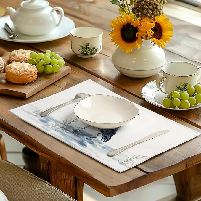 Coastal Placemats Set of 4 Summer Ocean Heron Place Mats 12x18 Inch Nautical Beach Sea Bird Pelican Table Mat Heat Resistant Non Slip Washable Linen Fabric Kitchen Dining Placemat-Ruum Studio Home