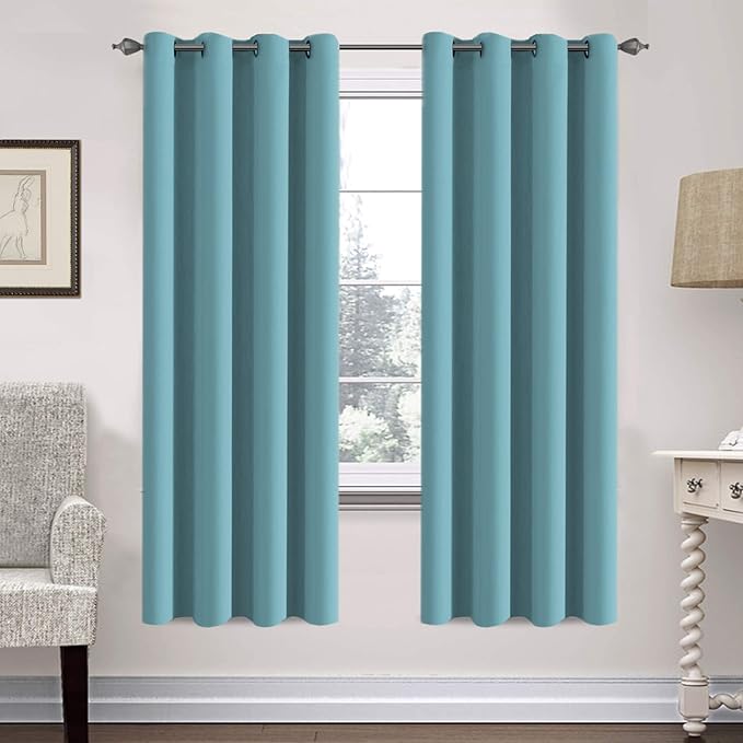 H.VERSAILTEX Insulated Thermal Blackout 52 x 72 Inch Long Curtain Panels Pair - Nickel Grommet Window Drapes for Bedroom/Living Room (Solid Aqua,Set of 2)-Ruum Studio Home