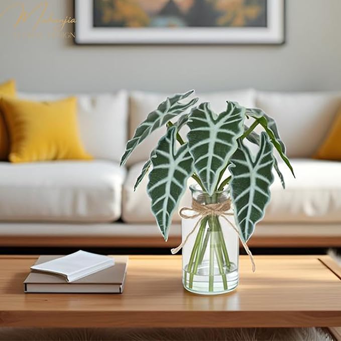 Artificial Flowers Turtle-Back, Alocasia Leaf, in Glass Vase with Faux Water,7Pcs Artificial Leaves Real Touch Latex Leaves for Centerpiece (2, Alocasia Leaf)-Ruum Studio Home