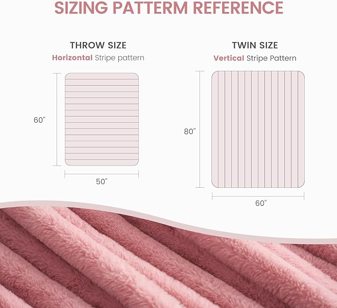 Cozy Bliss Faux Fur Throw Blanket for Couch, Cozy Warm Plush Striped Blanket for Sofa Bedroom Living Room,50 * 60 Inches Hot Pink-Ruum Studio Home