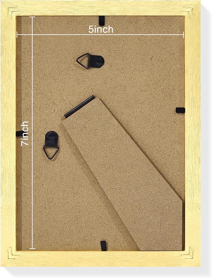 Vittanly 5x7 Picture Frames Set of 9, Shatter Resistant Plexiglass, Display 4x6 Pictures with Mat or 5x7 without Mat, Photo Frames for Wall or Tabletop, Engineered Wood, Gold-Ruum Studio Home