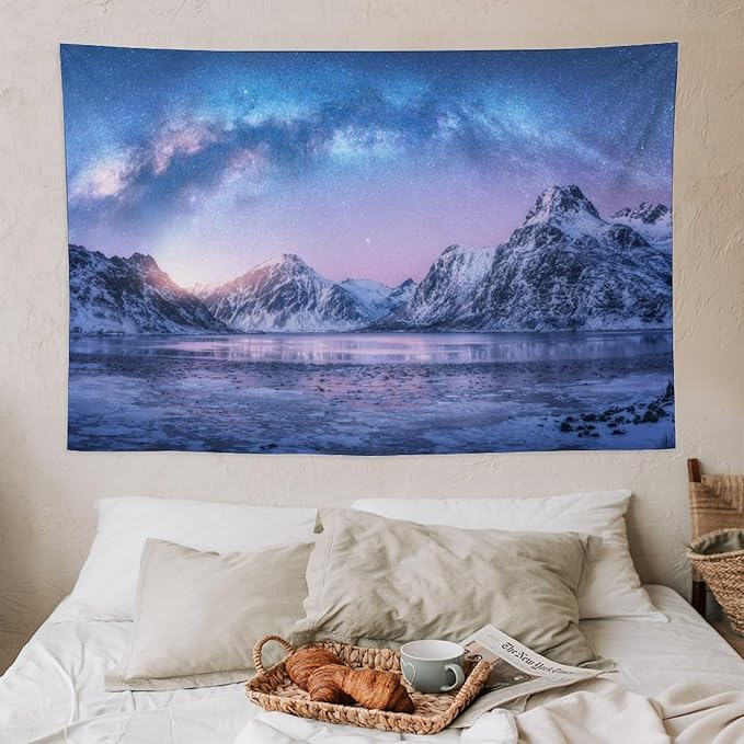 HZOHNAGO Mountain Tapestry Aurora Snow Mountain Sunset Pattern Printed Wall Tapestry Wall Hanging for Bedroom Living Room Dorm 60" W x 40" H-Ruum Studio Home