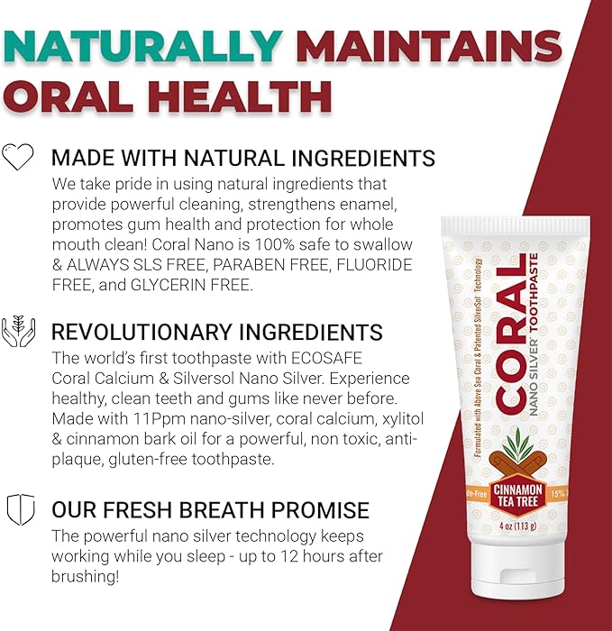 Coral Nano Silver Cinnamon Tea Tree Toothpaste, Natural Fluoride Free Teeth Whitening Toothpaste, Coral Calcium Nano Silver Infused SLS Free 4 Ounce-Ruum Studio Home