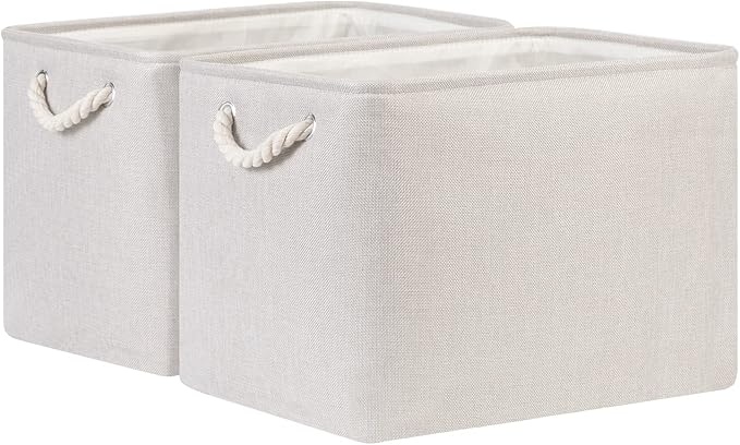 Bidtakay Large Fabric Storage Bins Beige Linen Closet Organizers Set of 2 Baskets for Shelves Clothes Bedroom 16x11.8x11.8 Inch Foldable Organization Baskets for Towels Blankets Storage Dog Toys-Ruum Studio Home
