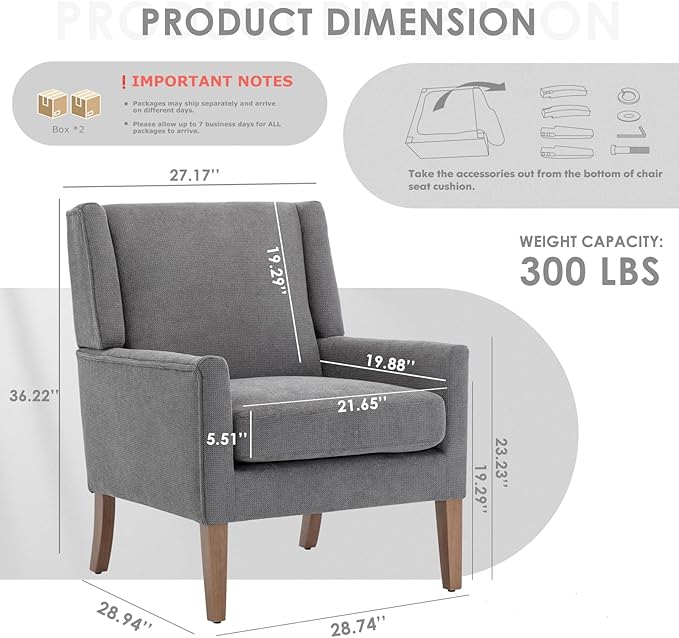 COLAMY Modern Wingback Living Room Chair Set of 2, Upholstered Fabric Accent Armchair, Single Sofa Chair with Lounge Seat and Wood Legs for Bedroom/Office/Reading Spaces, Gery-Ruum Studio Home