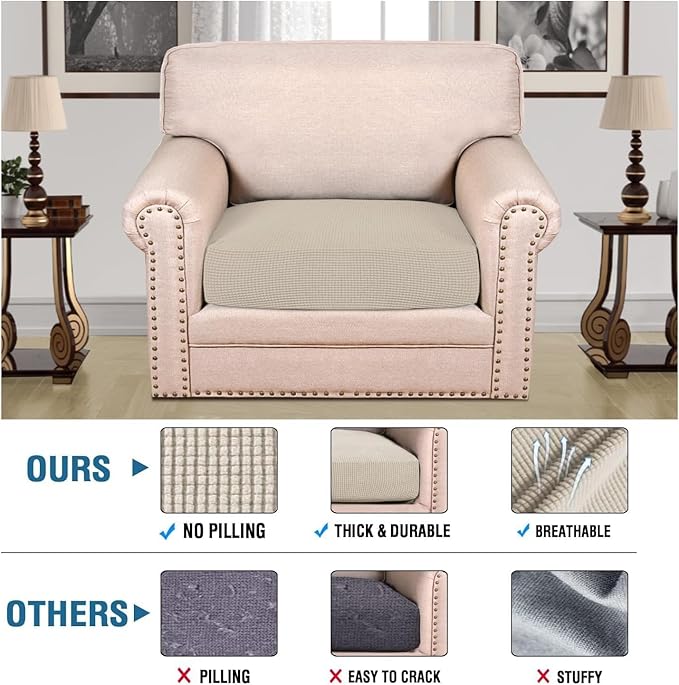 H.VERSAILTEX Super Stretch Individual Seat Cushion Covers Sofa Covers Couch Cushion Covers Slipcover Sets Thick Jacquard Textured Twill Fabric (1 Piece Chair Cushion Cover, Island Fossi)-Ruum Studio Home