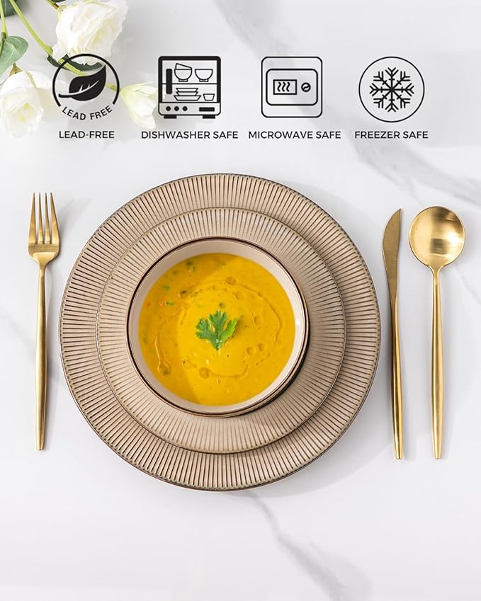 GBHOME Ceramic Dinnerware Sets, 18 Piece Embossed Elegant Stoneware Plates and Bowls Sets, Housewarming Wedding Gift | Dishwasher & Microwave Safe | Dishes Set Service for 8-Ruum Studio Home