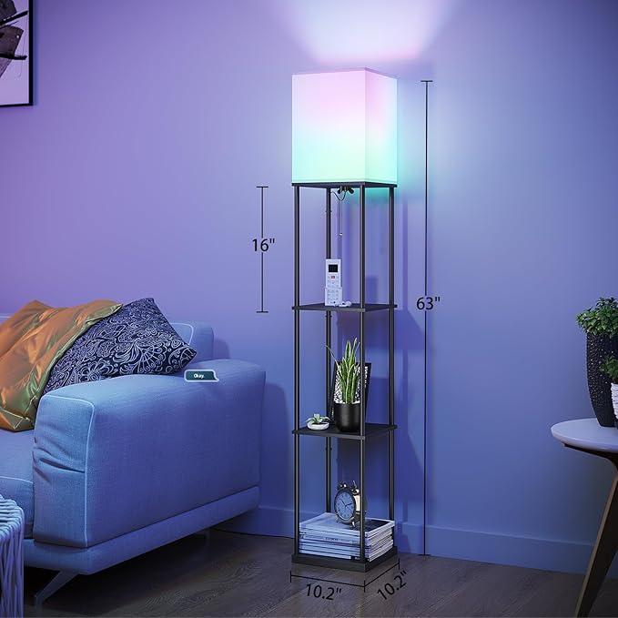 SUNMORY Floor Lamp with Shelves, Smart APP Control Standing Lamps with RGB Bulb, 4-Tier Dimmable Floor Lamps for Living Room, Tall Lamp for Bedroom, Office, Corner Display Bookshelf Lamp-Ruum Studio Home