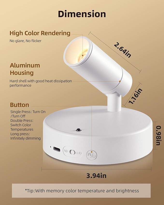 EZVALO Battery Powered LED Spotlight Indoor, Wireless Picture Lights with Remote,5500mAh Rechargeable Mini Display Light, Uplighting Indoor for Artwork Tree Painting Portrait (white-1Pack)-Ruum Studio Home