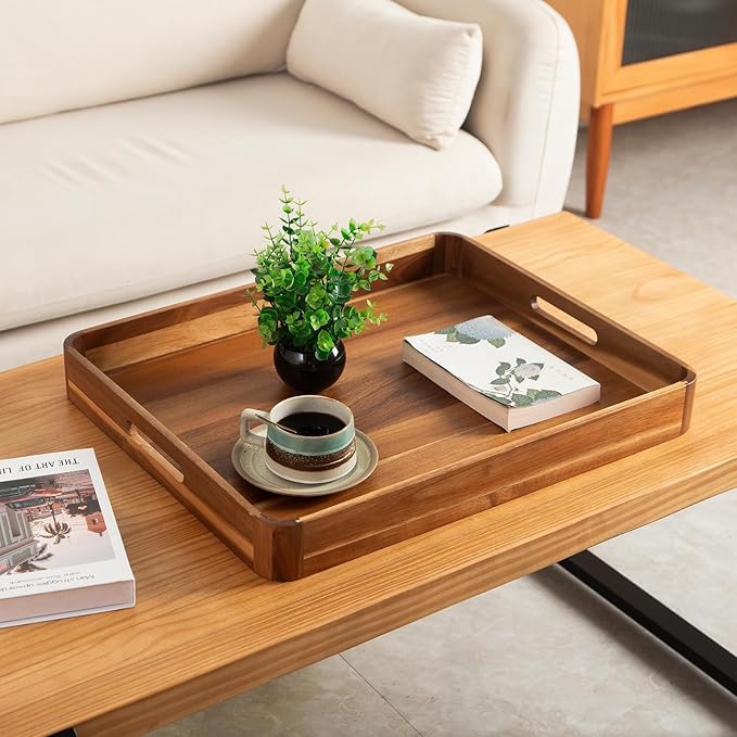 Wooden Serving Tray with Handles,Rustic Ottoman Tray for Kitchen Counter/Coffee Table/Living Room Decor,Versatile Tray for Party Picnic Barbecue-Ruum Studio Home