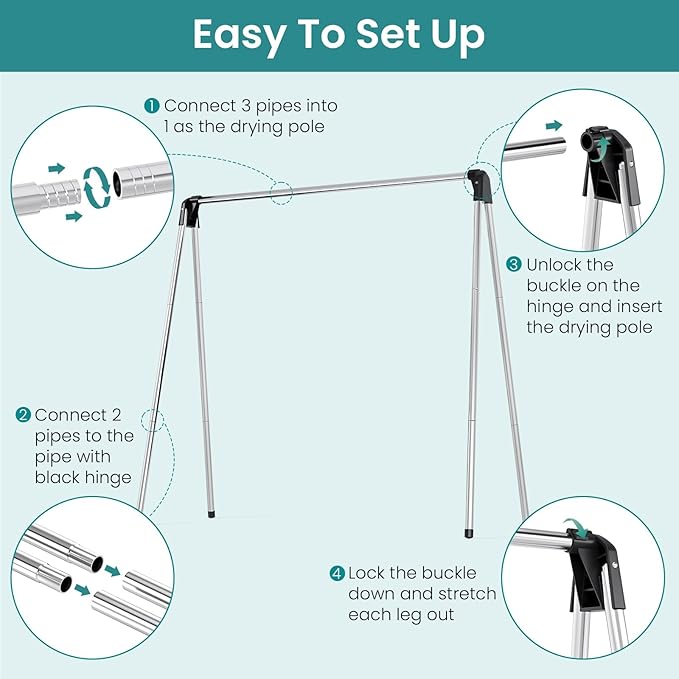 APEXCHASER Foldable Clothes Drying Rack, 55'' Collapsible Laundry Clothes Airer Width Heavy Duty Hanger for Sweaters Baby Clothes Towels Portable Indoor Outdoor for Home Travel-Ruum Studio Home