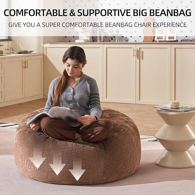 Bean Bag Chair 3Ft, Memory Foam Filled, Large Beanbag Chairs for Adults and Teens, Soft Sofa with Removable Flannel Cover, Round Couch for Living Room Bedroom College Dorm (Coffee, 3FT-36×36"×24")-Ruum Studio Home