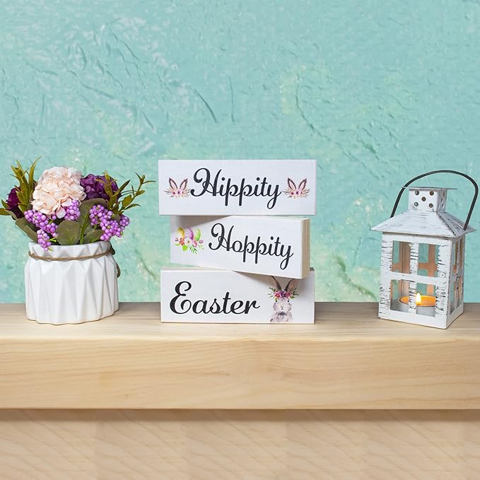 JennyGems Easter Bunny Decor 3pc Wooden Block Set, Tiered Tray, Wreath and Tabletop Decor for Easter Decorations-Ruum Studio Home