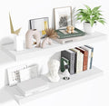 Floating Shelves Set of 2, 36 Inch Long Wooden Wall Shelves, 10 Inch Deep Wall Mounted Storage Shelf with Metal Brackets for Living Room, Bathroom, Bedroom and Kitchen, White-Ruum Studio Home