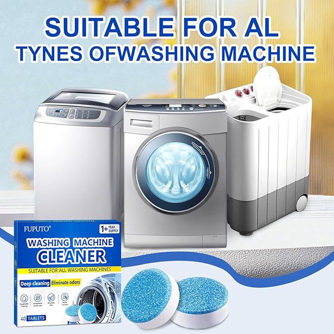 Washing Machine Cleaner Tablets, 40Pcs Deep Cleaning Tablets, Compatible with HE, Top & Front Load, Deep Cleaning Residue & Odor Eliminator, Deep-cleans to remove residue and neutralize smells01-Ruum Studio Home