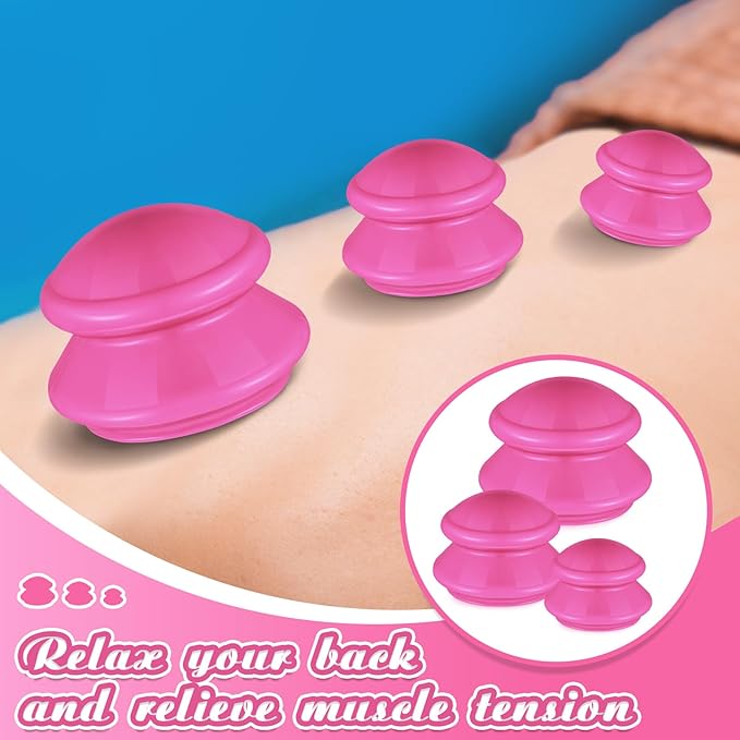 TrelaCo 6 Pcs Cupping Kit for Massage Therapy 3 Sizes Silicone Cupping Set Chinese Massage Therapy for Studio Household Cellulite Joint Pain Muscle Pain(Hot Pink)-Ruum Studio Home