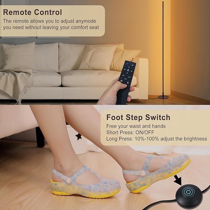 Modern Floor Lamps for Living Room, 56" LED Black Corner Lights with Remote, Dimmable, Floor Standing Lamp for Bedroom Home Office-Ruum Studio Home