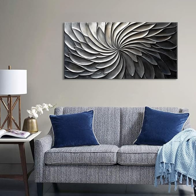 LASMOND Abstract Black and White Wall Art for Living Room Modern Canvas Print Painting Lines Flower Floral Large Artwork Bedroom Home Office Wall Décor (40x20 Inches)-Ruum Studio Home