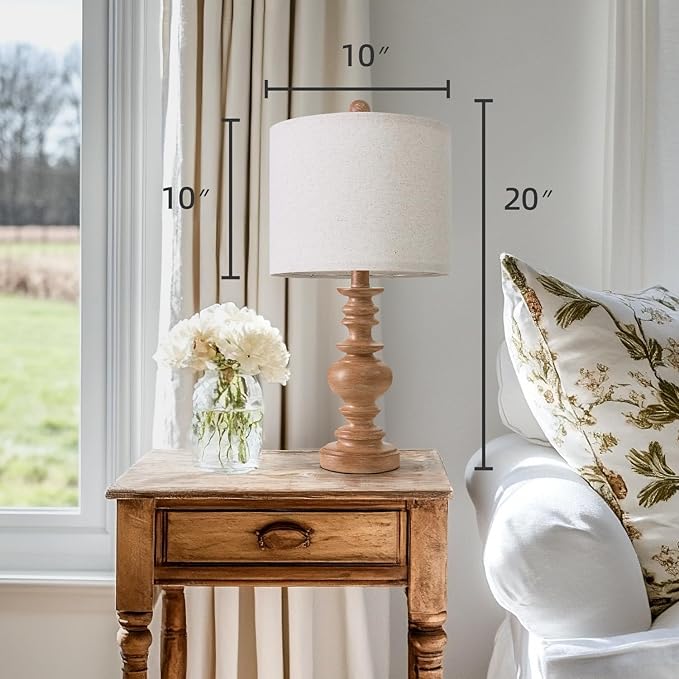 BOBOMOMO 20" Rustic Bedside Lamps Set of 2- Vintage Resin Table Lamps for Nightstands with Linen Shades, Farmhouse Lamps for Living Room, Bedroom, and Hallway (Light Brown) - Ideal for Compact Spaces-Ruum Studio Home