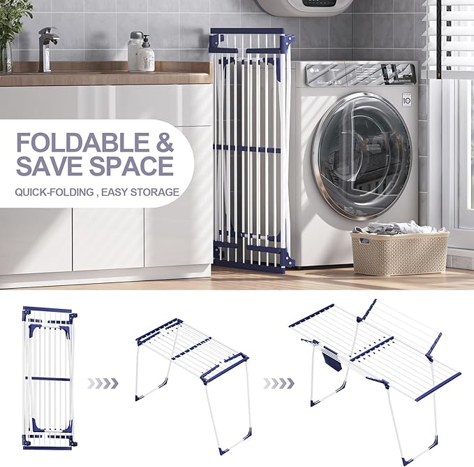 APEXCHASER Clothes Drying Rack, Foldable Gullwing Laundry Rack for Indoor Outdoor, 10pcs Clips with Bag, Collapsible Space-Saving Drying Rack for Clothes Towels Dolls, White-Ruum Studio Home