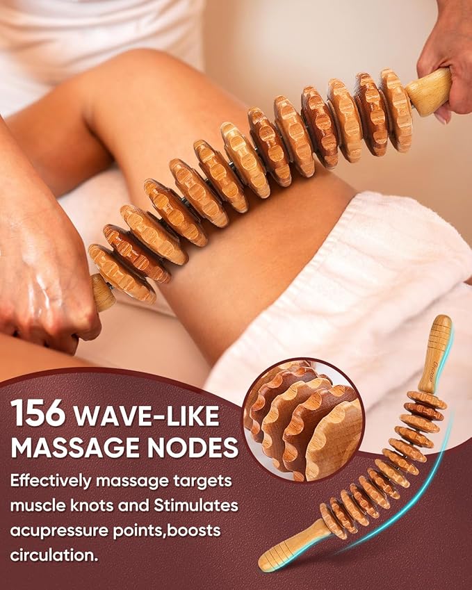 ONUEMP 2PCS Wood Therapy Massage Tools, Wooden Massage Roller Stick & Back Massager Roller Rope, Maderoterapia Kit Colombiana for Lymphatic Drainage, Anti Cellulite, Body Sculpting, Ease Deep Tissue-Ruum Studio Home