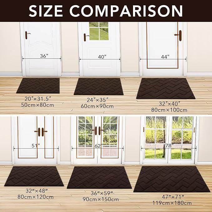hicorfe Front Door Mat Outside Entrance,24"x35" Absorbent Muddy Dirt Resist Welcome Door Mats Outdoor Indoor,Stain and Fade Resistant,Non Slip Backing Entry Mat Doormat for Entryway (Coffee)-Ruum Studio Home