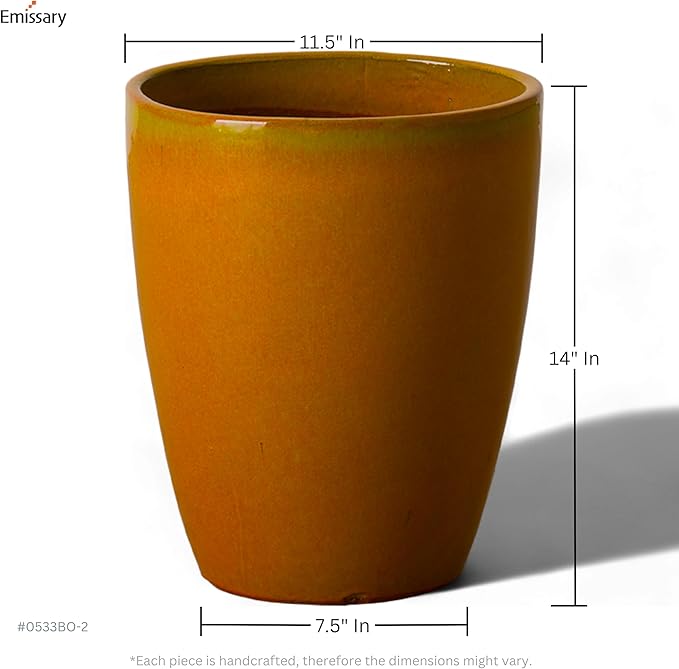 Emissary Home and Garden Bullet 11.5 in. Bright Orange Ceramic Round Planter (11.5 in. L x 11.5 in. W x 14 in. H) with Drainage Hole-Ruum Studio Home