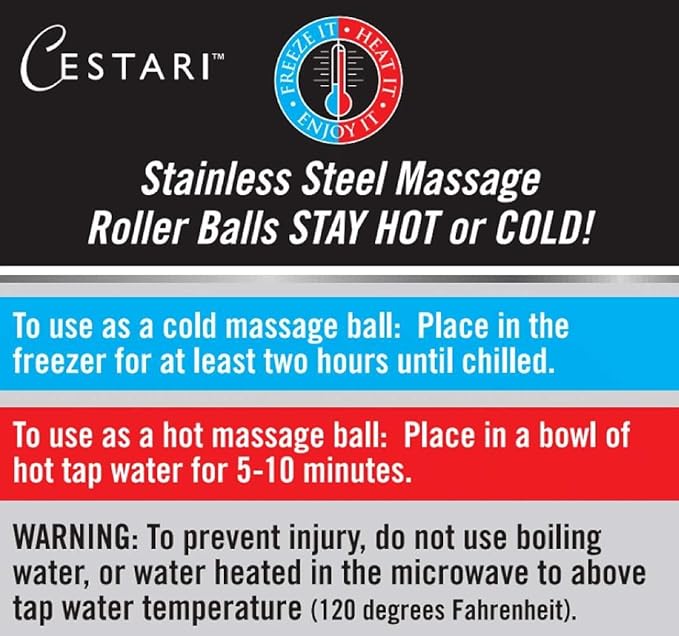 Cestari Stainless Steel Ice Hot Cold Roller for Pain Relief, Foot Massage Ball with Silicone Holder, HSA Muscle Roller, Gray-Ruum Studio Home