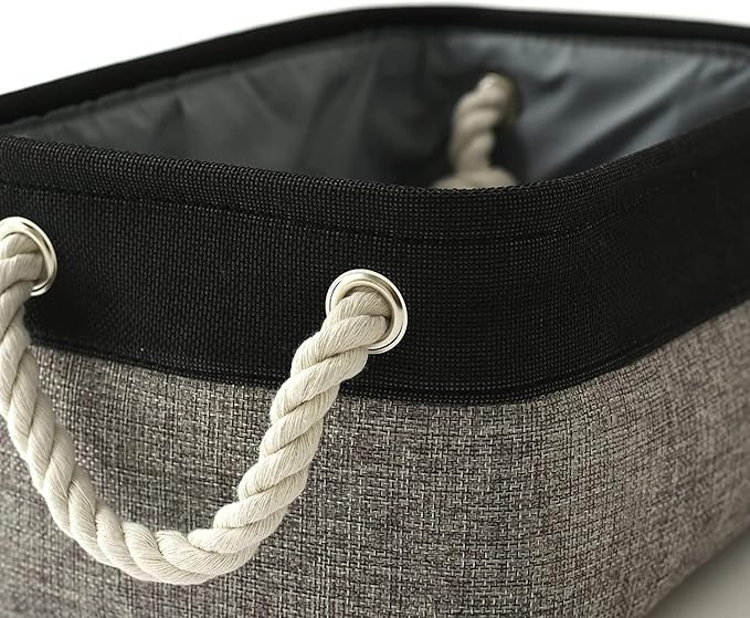 TheWarmHome Storage Basket for Organizing - 12x8x5.2 inch Small 6 Pack Collapsible Storage Bin for Shelves with Rope, Fabric Storage Cubes for Cloth Gift Toy Decorative Organizer (Black & Grey)-Ruum Studio Home