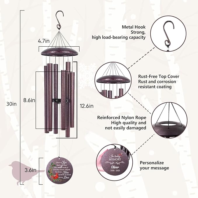 ASTARIN Personalized Cardinal Wind Chime Memorial, Customized Sympathy Wind Chimes for Loss of Loved One, in Memory of Loved Ones Lost, Bereavement Gifts Windchimes Outdoor-Ruum Studio Home
