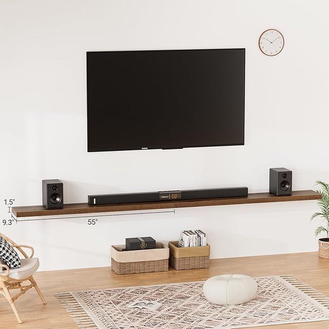 Heimlove 55 Inch Long Floating Shelves for Wall,9.3" Deep Walnut Floating Shelves Set of 2,Large Display Shelf & Storage Shelf,Wall Shelves for Bedroom Living Room Kitchen Office,Wall Mounted Shelf-Ruum Studio Home