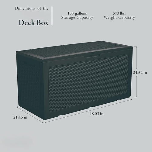 100 Gallon Double-Wall Resin Deck Box - Lockable Waterproof Outdoor Storage Box, 1000lbs Capacity & Doubles as Seating for Patio Furniture - Garden Tools, Pool Accessories (Black)-Ruum Studio Home