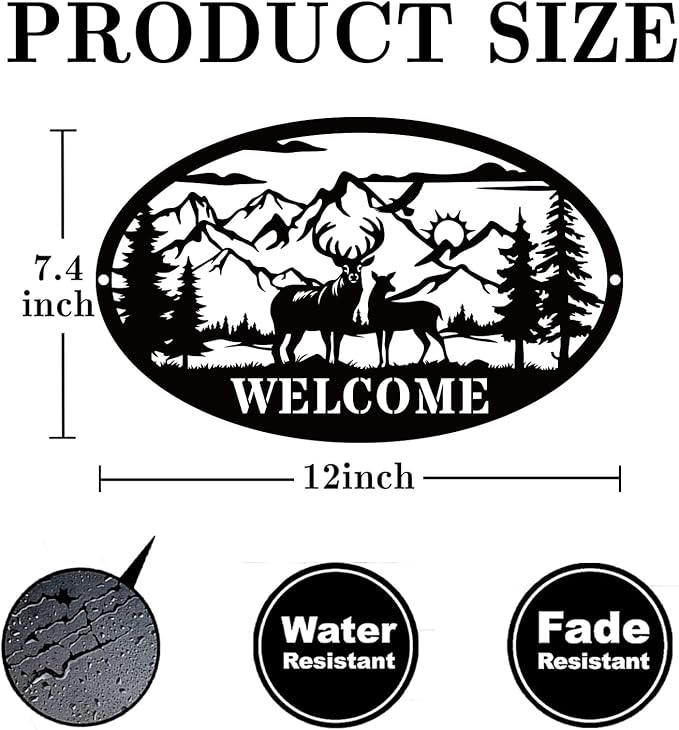 Rustic Metal Deer Cabin Sign, Outdoor Welcome Sign for Front Porch, Great Gift for Hunters, Farmhouse Cabin Decor-Ruum Studio Home