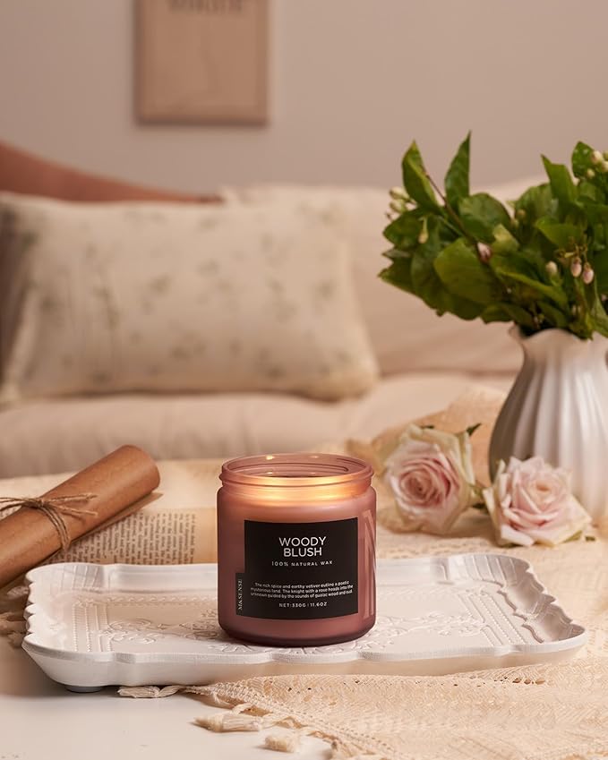 M&SENSE Rose Oudwood Scented Candle, 11.6oz 70 Hours Natural Soy Wax Long Lasting Slow Burning Candles, 2 Wick Relaxing Aromatherapy Gifts for Home Decor-Ruum Studio Home