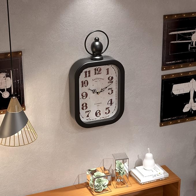 Menterry Small Retro Rectangle Wall Clock, Black Antique Vintage Style Decor Wall Clocks for Farmhouse,Bedroom,Kitchen,Bathroom (11" H x 6.1" W)-Ruum Studio Home