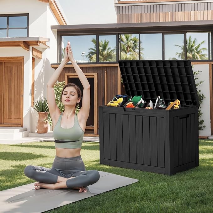 DRATO 45 Gallon Deck Box, Outdoor Storage Box for Patio Furniture, Patio Cushions, Gardening Tools, Pool Supplies 480lbs Weight Capacity,Waterproof Resin Storage Boxes-Ruum Studio Home