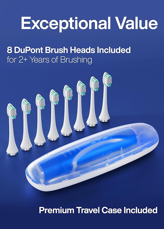 Aquasonic Vibe Series Ultra-Whitening Toothbrush – ADA Accepted Electric Toothbrush - 8 Brush Heads & Travel Case – 40,000 VPM Motor & Wireless Charging - 4 Modes w Smart Timer – Sapphire Blue-Ruum Studio Home