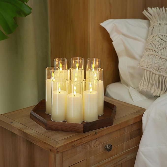 Homemory Ivory Acrylic Flameless LED Candles, Battery Operated with Remote Control and Timer, Electric Fake Candles for Wedding, Home Decor, Set of 9-Ruum Studio Home