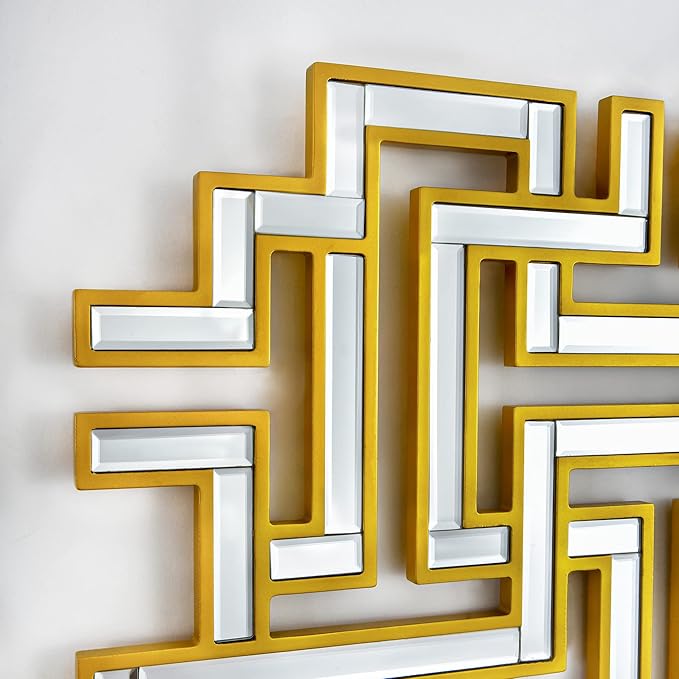 KOHROS Large Modern Gold Wall Mirror - 46.5"x30" Geometric Maze Design Decorative Mirror for Home Decor Living Room Entryway Hallway Farmhouse, Mirrors for Wall Decor-Ruum Studio Home