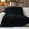 NEWCOSPLAY Faux Fur Throw Blanket Black 3D Ribbed Plush Thick Warm Blanket for Couch Sofa Bed 850GSM (Black Ribbed, Throw(50"x60"))-Ruum Studio Home