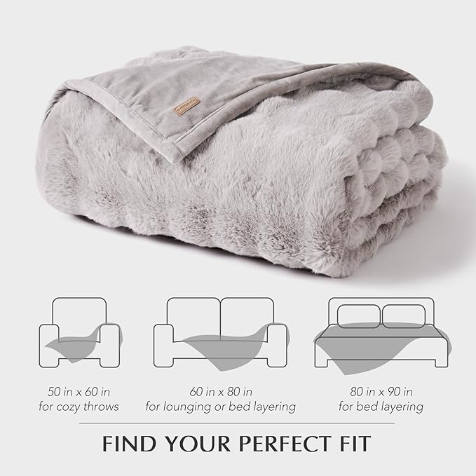 EVERGRACE Ultra Soft Luxury Fluffy Ridgeline Faux Rabbit Fur Throw Blanket, Thick Warm Fuzzy Blankets for Winter, Cozy Plush Reversible Blanket for Couch, Bed, Sofa, Taupe, 80x90 Inches, 870 GSM-Ruum Studio Home