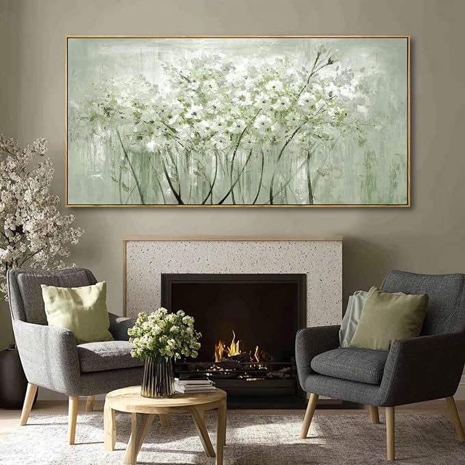 Framed Green Flower botanical Canvas Wall Art 29"x58" Modern Botanical Poster Artwork for Bedroom Living Room Office Kitchen Decor-Ruum Studio Home