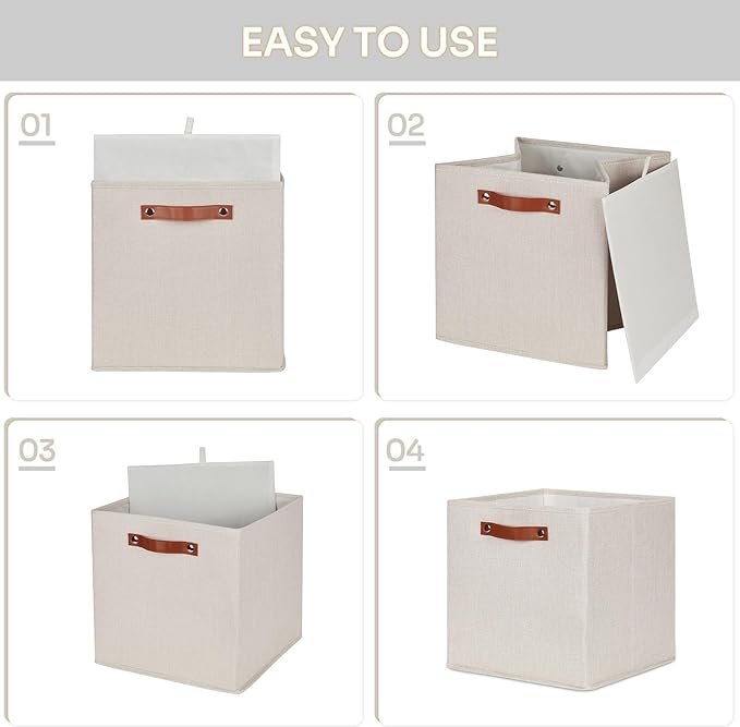 HNZIGE Large Storage Baskets Set of 4 Collapsible Storage Baskets,13x13 Storage Cube Bins with Handles,Foldable Storage Cube Bins for Shelves(cream)-Ruum Studio Home