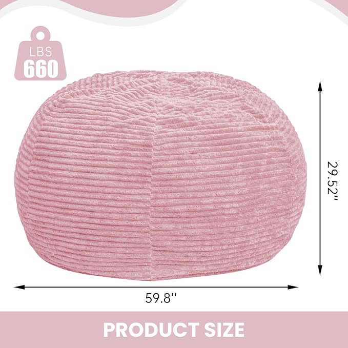 Large Bean Bag Chair, 6FT Giant Beanbag Chairs with Memory Foam Filled, Bean Bag Chairs for Adults, Ultra Soft Lazy Sofa for Living Room Bedroom (Pink)-Ruum Studio Home