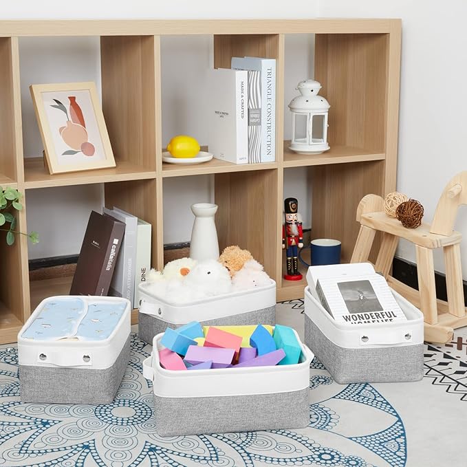 Bidtakay Small Storage Baskets for Organizing [4-Pack] Fabric Storage Bins for Baby Organizer Shelf Baskets for Nursery Storage Collapsible Closet Storage Bins for Home Organization - 11.8x7.8x5 In-Ruum Studio Home
