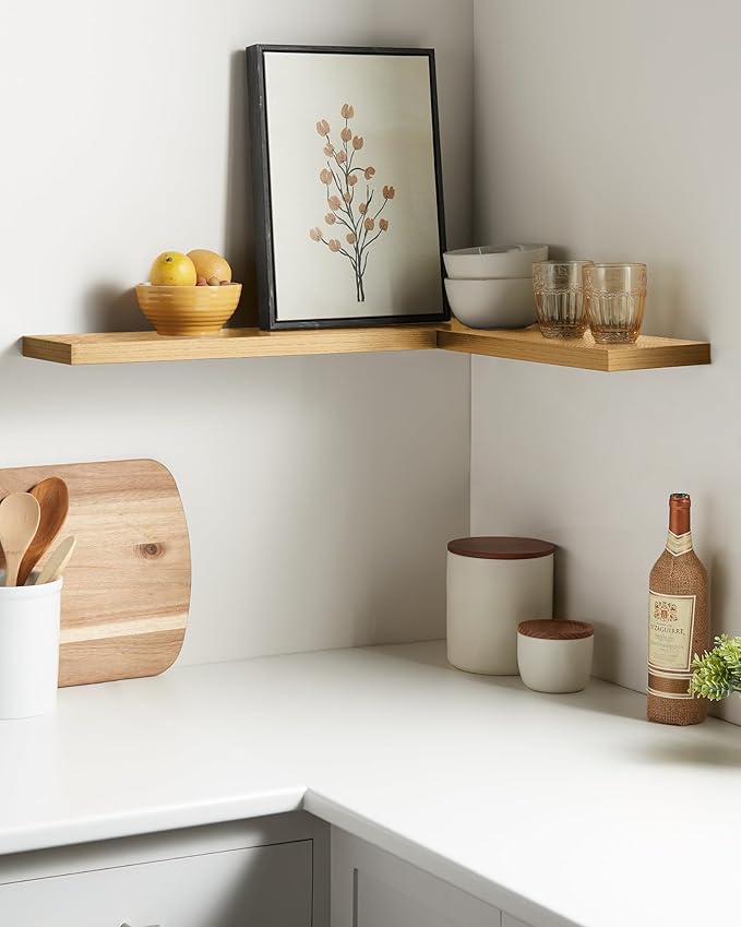 BAYKA Floating Shelves, 22.5" Wall Mounted Wood Shelves for Bathroom, Bedroom, Living Room, Kitchen, Hanging Shelf for Books/Storage/Decor (Oak-Toned,Set of 2)-Ruum Studio Home